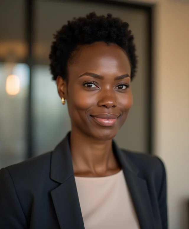 Visage d'exemple : femme d'une quarantaine d'années, blazer anthracite